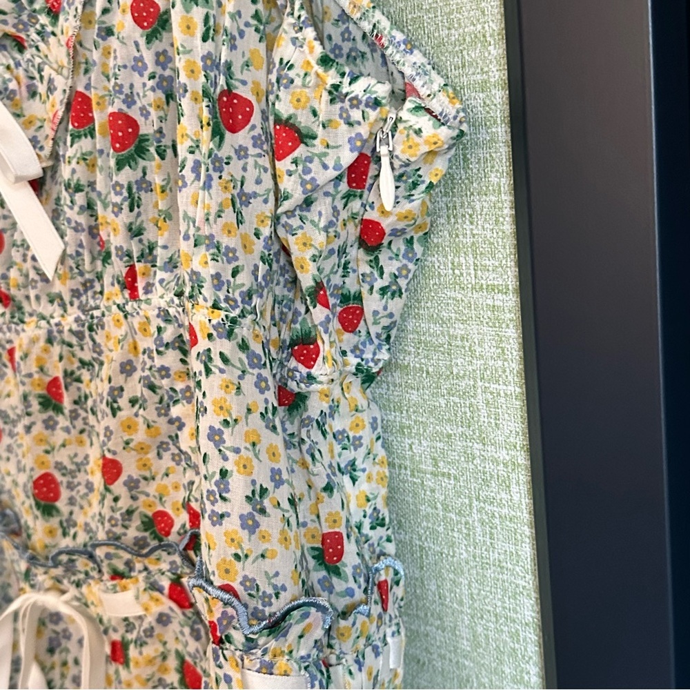 For Love & Lemons Strawberry Kiss Ruffled Floral Cotton Mini Dress, NWT, Size L - Picture 6 of 13